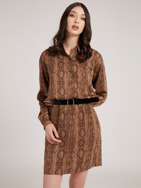 Robe Marron Ceinturée Imprimée Guess