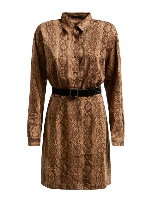 Robe Marron Ceinturée Imprimée Guess