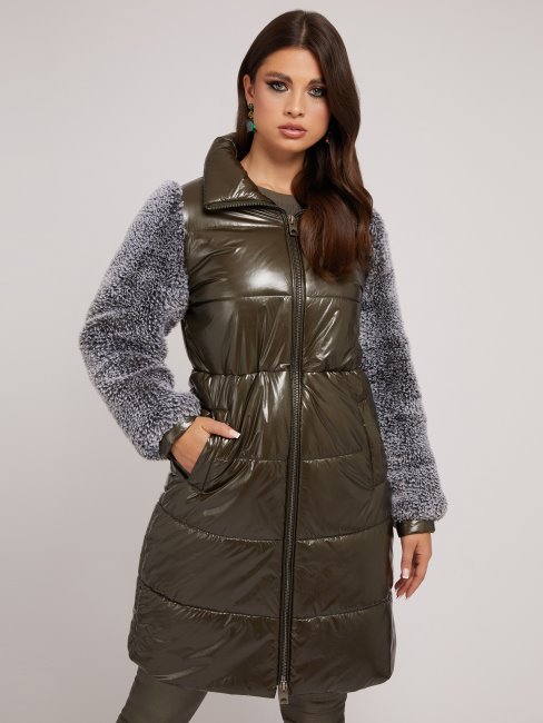 Guess Veste En Nylon Fausse Fourrure Vert