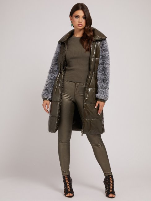 Guess Veste En Nylon Fausse Fourrure Vert