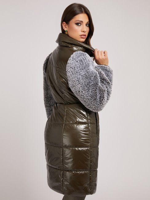 Guess Veste En Nylon Fausse Fourrure Vert