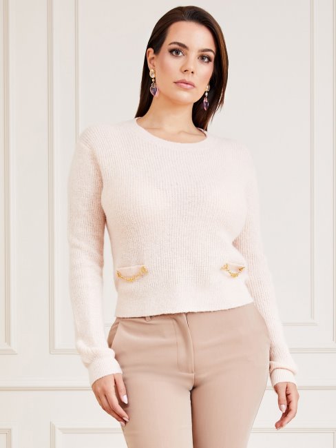Guess Marciano Pull Détail Chaîne Rose