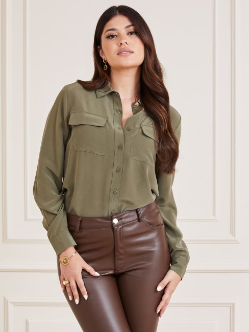 Guess Chemise Verte En Soie Marciano