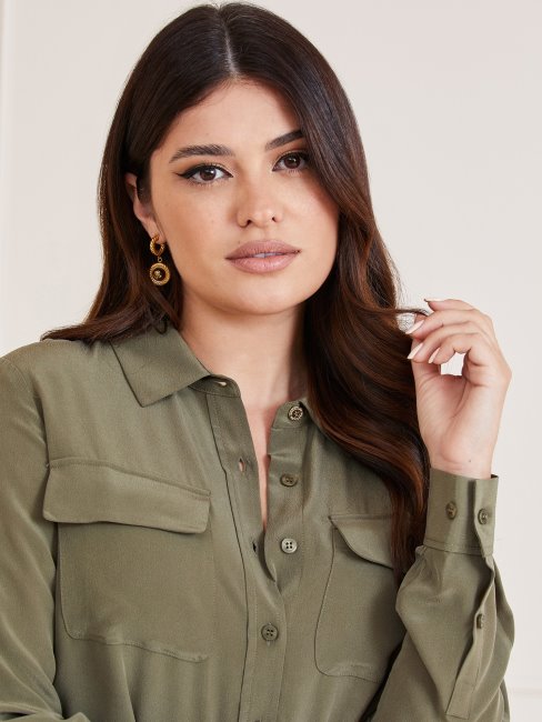 Guess Chemise Verte En Soie Marciano