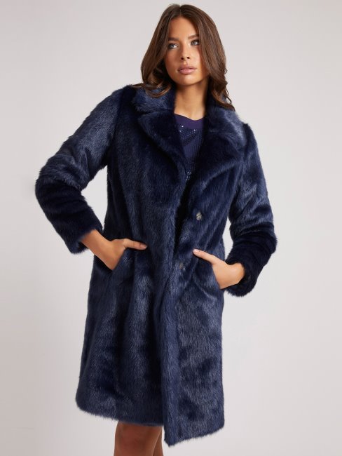 Manteau En Fausse Fourrure Bleu Guess