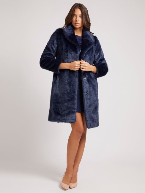 Manteau En Fausse Fourrure Bleu Guess