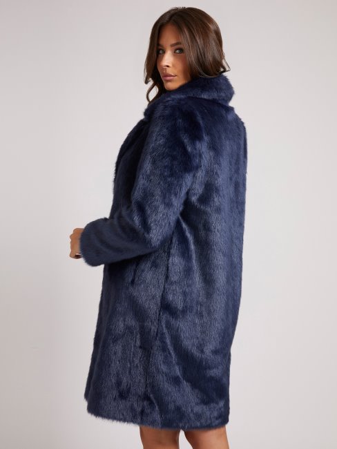 Manteau En Fausse Fourrure Bleu Guess