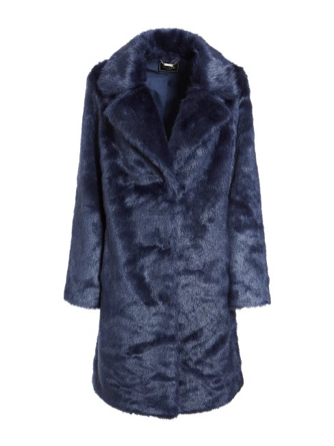 Manteau En Fausse Fourrure Bleu Guess