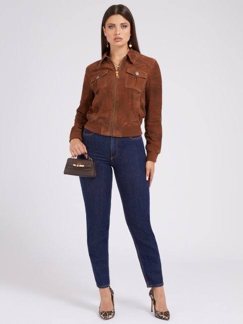 Guess Veste En Cuir Véritable Marron