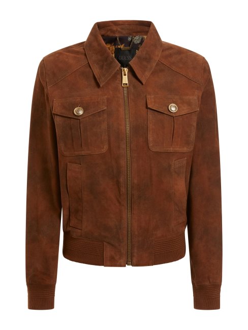 Guess Veste En Cuir Véritable Marron
