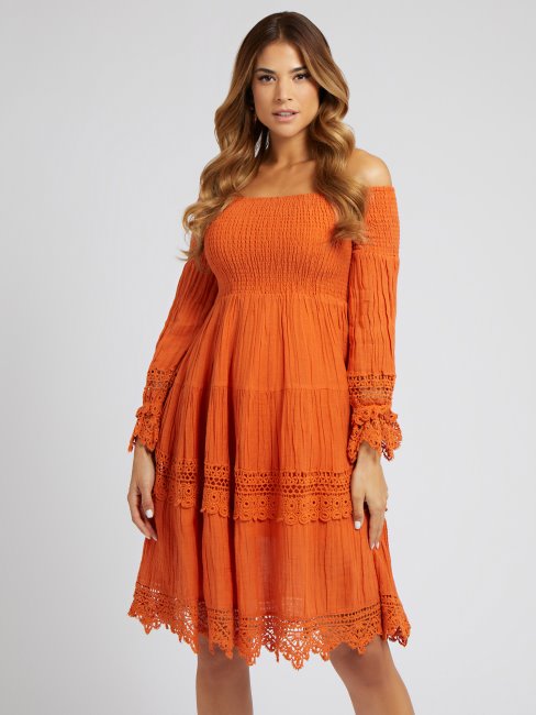 Robe Orange à épaules Dénudées En Macramé