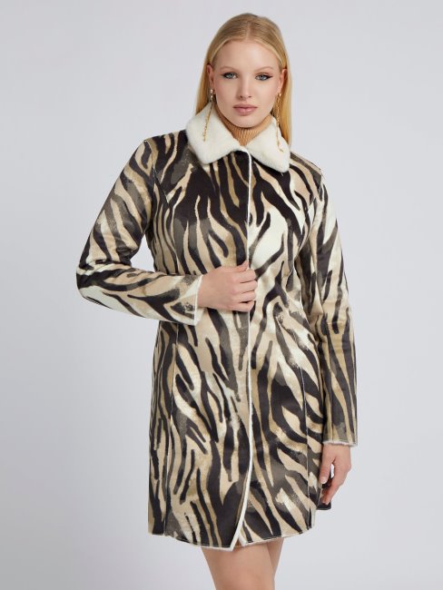 Guess Manteau En Fausse Fourrure Réversible Rouge Multi