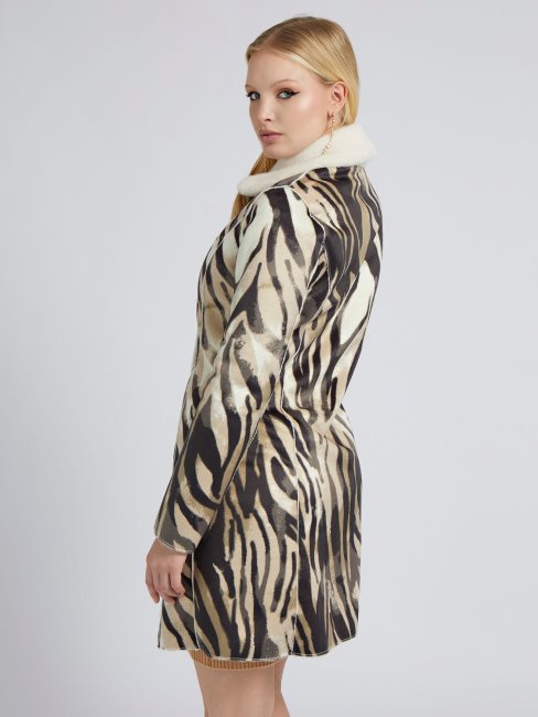 Guess Manteau En Fausse Fourrure Réversible Rouge Multi