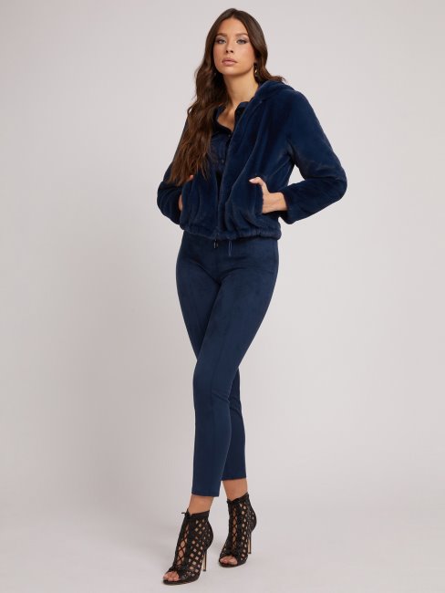 Guess Veste Logo Fausse Fourrure Bleu