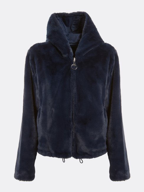Guess Veste Logo Fausse Fourrure Bleu
