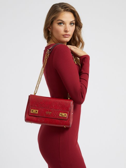 Guess Katey Sac à Bandoulière Imprimé Python Rouge