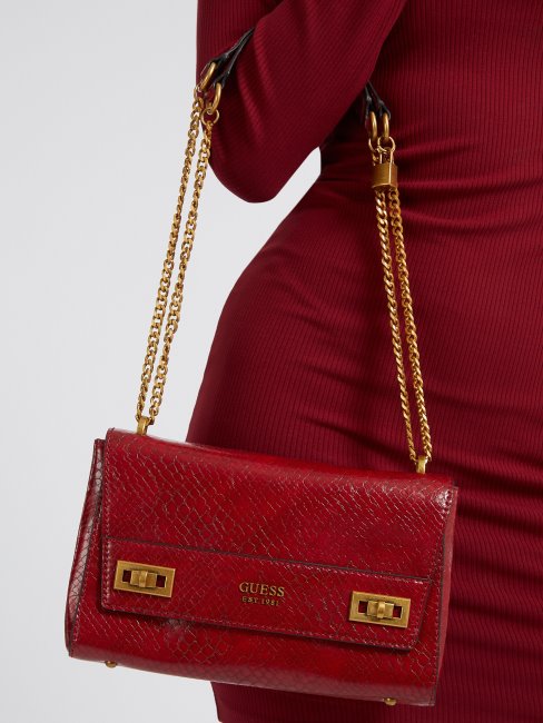 Guess Katey Sac à Bandoulière Imprimé Python Rouge