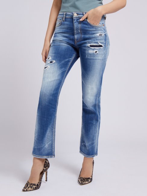 Pantalon En Jean Bleu Coupe Décontractée Guess Abrasions