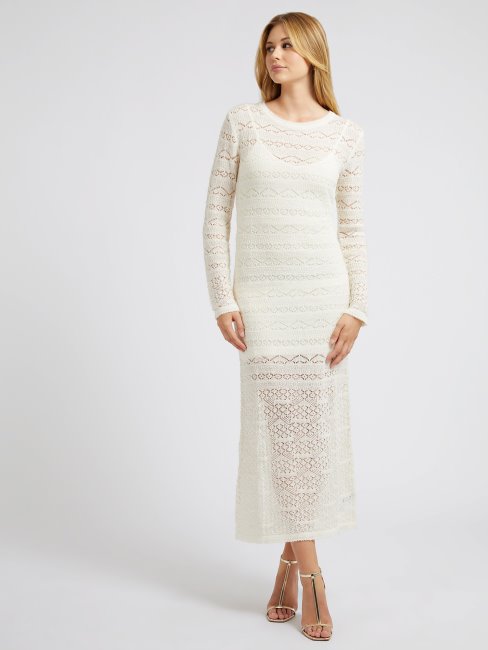 Robe Pull Longue En Laine Mélangée Guess Blanche