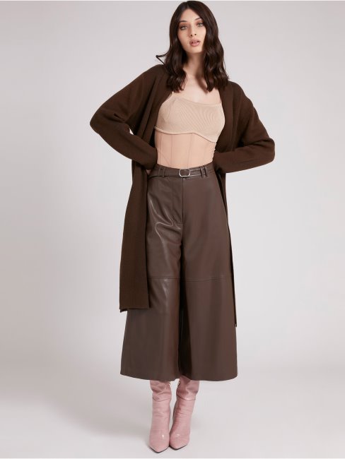 Guess Cardigan Marron Ceinturé En Cachemire Mélangé