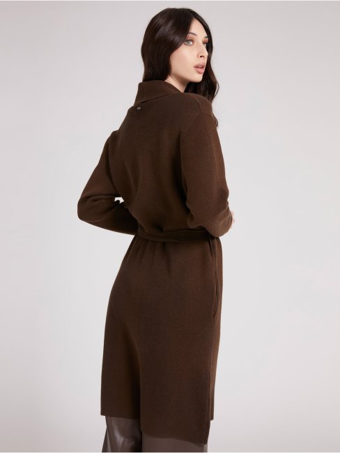 Guess Cardigan Marron Ceinturé En Cachemire Mélangé