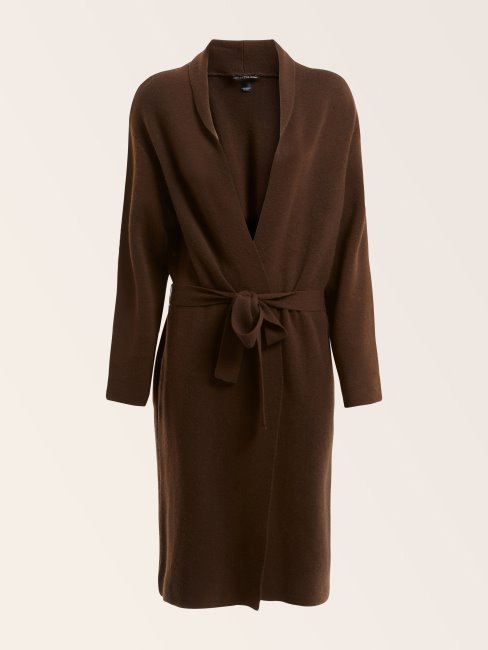 Guess Cardigan Marron Ceinturé En Cachemire Mélangé