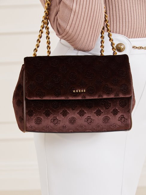 Kimi Sac à Bandoulière En Velours Guess Marron