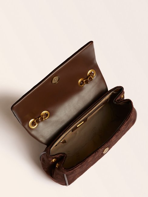 Kimi Sac à Bandoulière En Velours Guess Marron