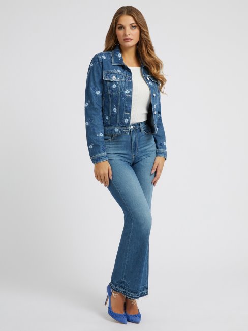 Guess Veste En Jean Bleue à Broderies Florales