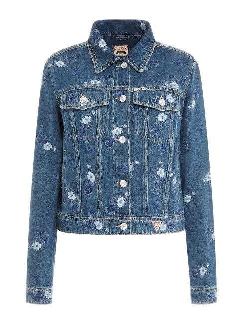 Guess Veste En Jean Bleue à Broderies Florales