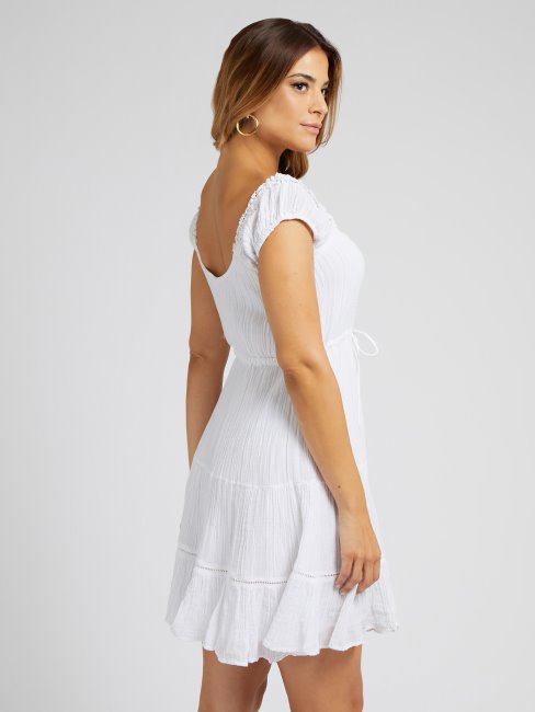 Guess Robe Blanche Ajustée Et évasée