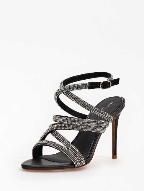 Sandales Martian Cuir Strass Noir Guess