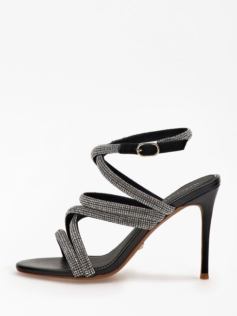 Sandales Martian Cuir Strass Noir Guess