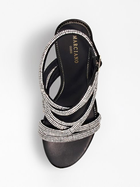 Sandales Martian Cuir Strass Noir Guess