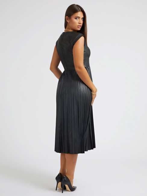 Robe Noire Plissée En Simili Cuir