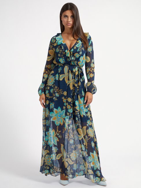 Robe Longue Bleue à Imprimé Fleuri Multi Guess