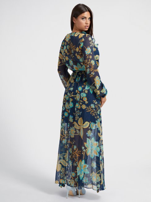 Robe Longue Bleue à Imprimé Fleuri Multi Guess