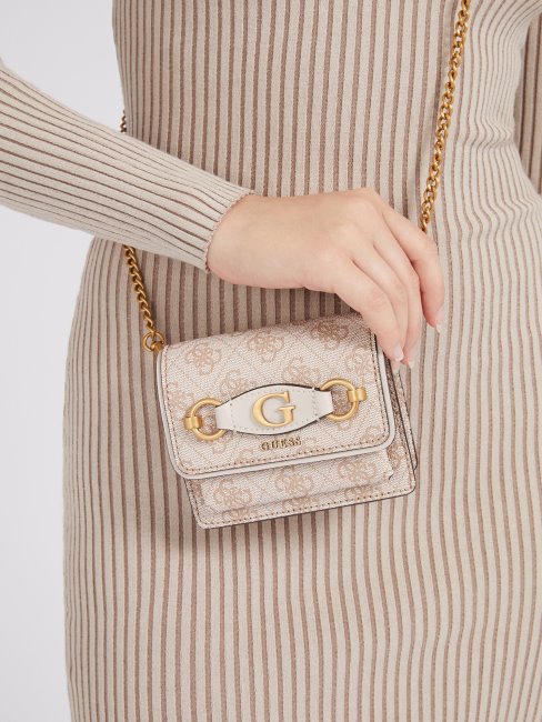 Mini Sac à Bandoulière Izzy 4g Logo Crème Guess