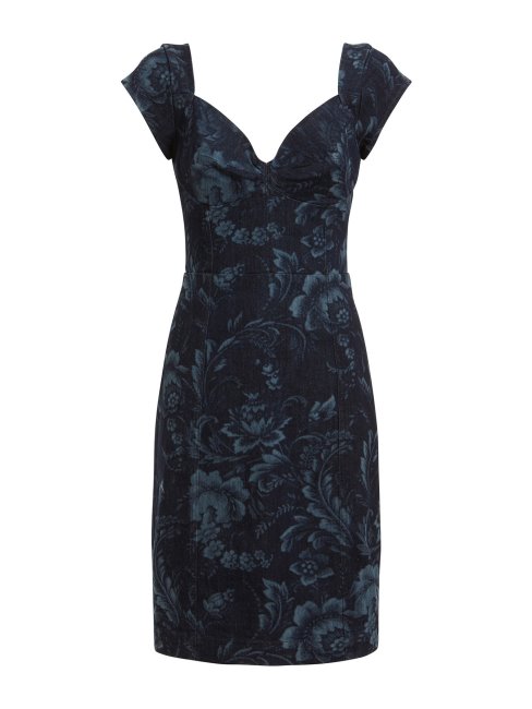 Robe En Jean Imprimé Fleuri Bleu Guess