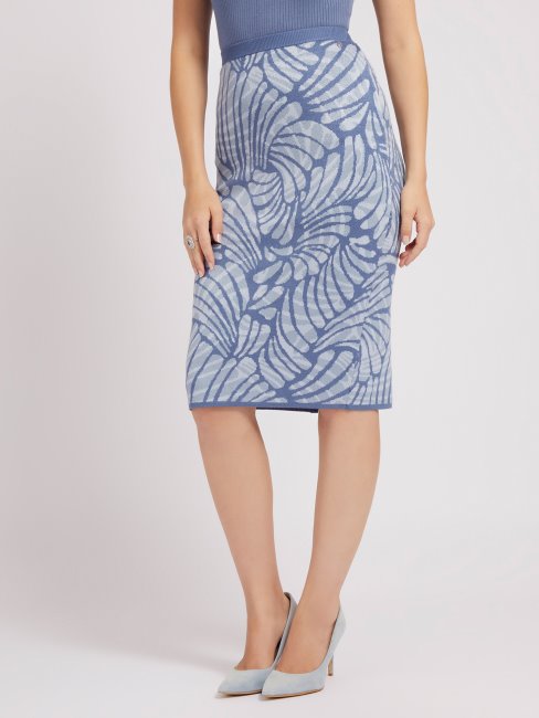 Guess Jupe Jacquard Pull Bleu Multi