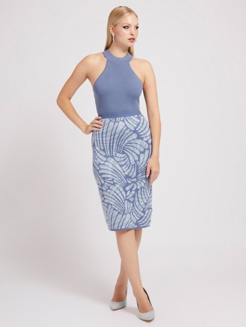 Guess Jupe Jacquard Pull Bleu Multi