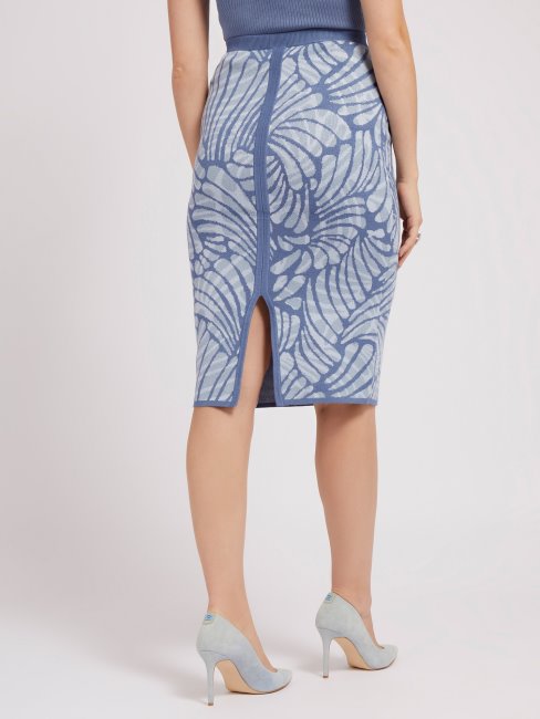Guess Jupe Jacquard Pull Bleu Multi