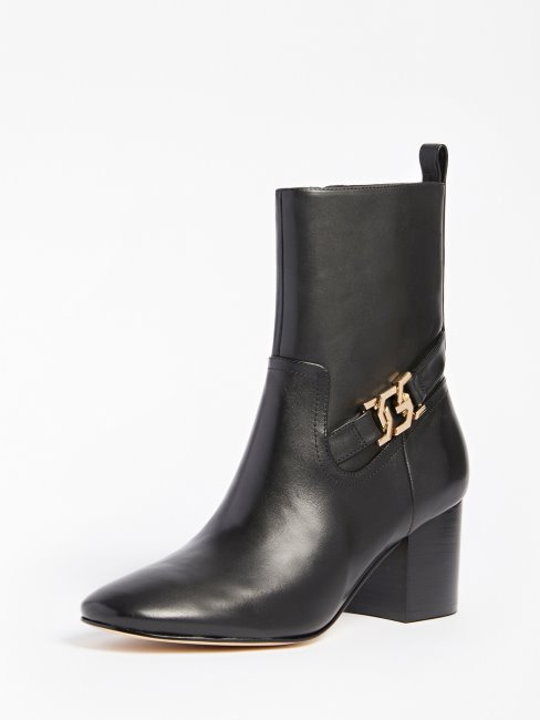 Guess Bottes Sabean En Cuir Véritable Noir