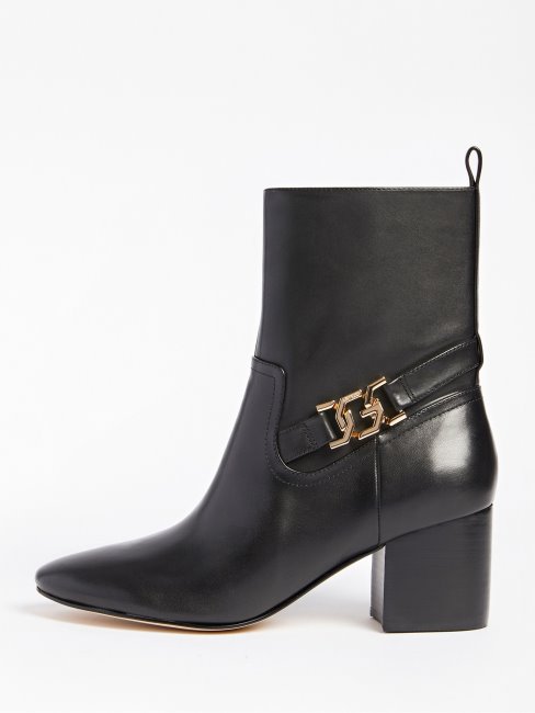 Guess Bottes Sabean En Cuir Véritable Noir