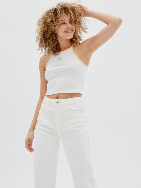 Débardeur Court Blanc à Marguerites Devant Guess