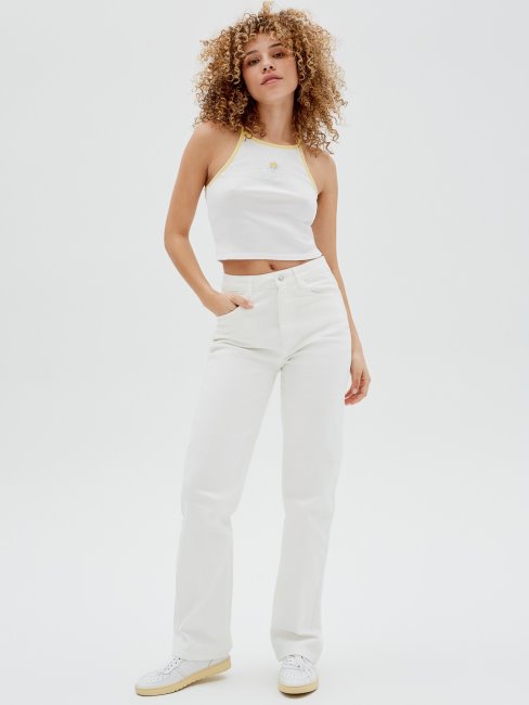 Débardeur Court Blanc à Marguerites Devant Guess