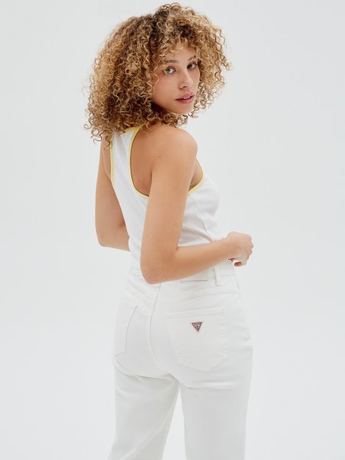 Débardeur Court Blanc à Marguerites Devant Guess