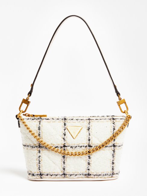 Guess Cessily Mini Sac Seau En Tweed Blanc Multi