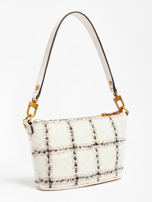 Guess Cessily Mini Sac Seau En Tweed Blanc Multi