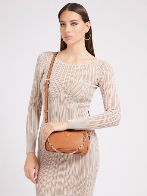 Guess Mini Sac à Bandoulière En Saffiano Alexie Rouge